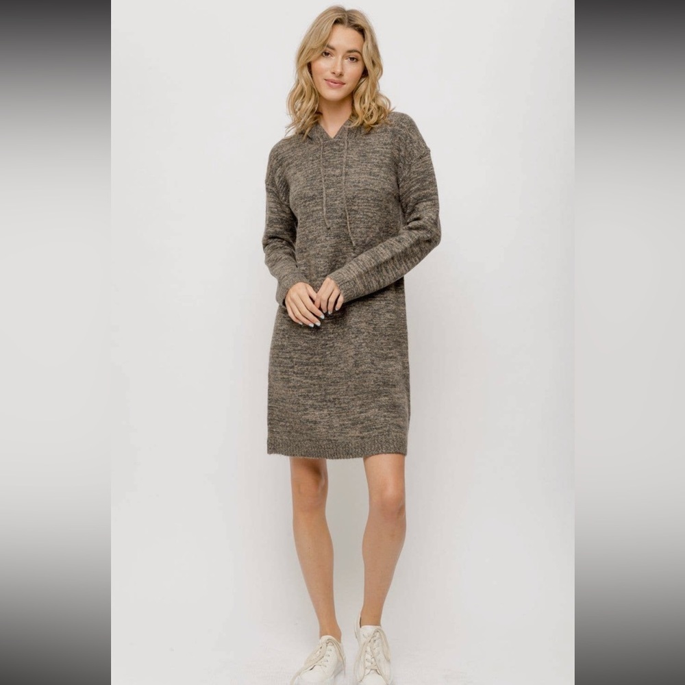 🆕Sweater Hooded Dress Charcoal Grey & Brown Mix M Available